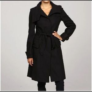 Dereon Funnel-Neck Black Wool Coat